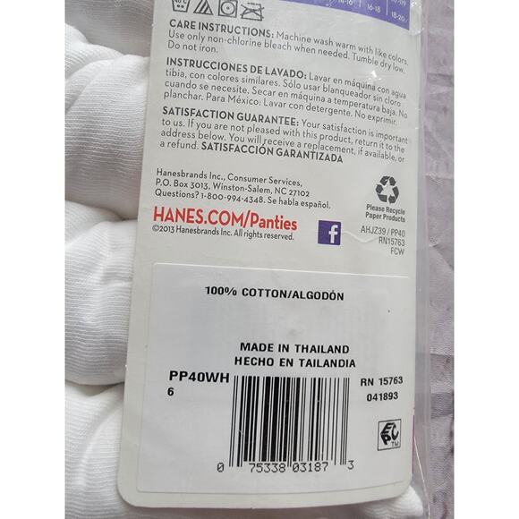 Vintage NEW Hanes 6 Cotton Women's White Briefs Size 6 - Picture 4 of 4